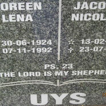 UYS Jacobus Nicolaas 1921-1994 &amp; Doreen Lena 1924-1992