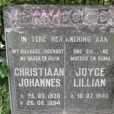 VERMEULEN Christiaan Johannes 1930-1994 &amp; Joyce Lillian 1940-