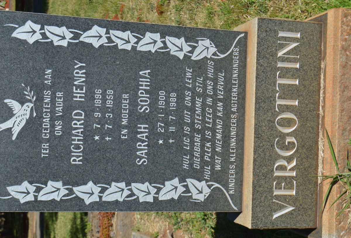 VERGOTTINI Richard Henry 1896-1958 &amp; Sarah Sophia 1900-1988