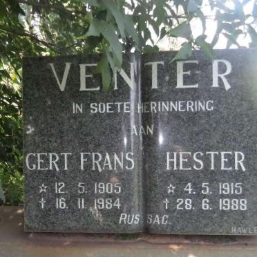 VENTER Gert Frans 1905-1984 &amp; Hester 1915-1988