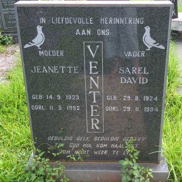 VENTER Sarel David 1924-1994 &amp; Jeanette 1923-1992