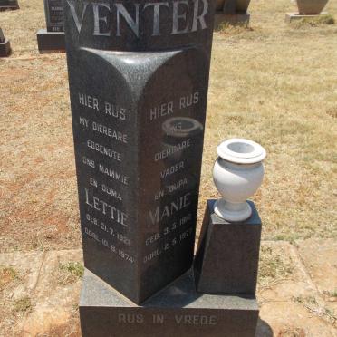 VENTER Manie 1916-1977 &amp; Lettie 1921-1974