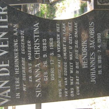 VENTER Hendrik Johannes Jacobus, van de 1891-1980 &amp; Susanna Christina 1883-1968