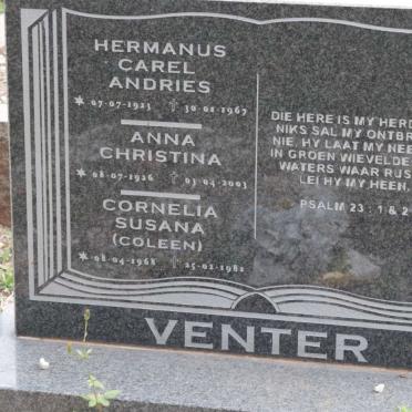 VENTER Hermanus Carel Andries 1923-1967 &amp; Anna Christina 1926-2003 :: VENTER Cornelia Susana 1968-1982