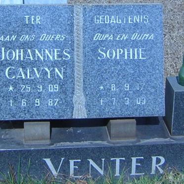 VENTER Johannes Calvyn 1909-1987 &amp; Sophie 1917-2003