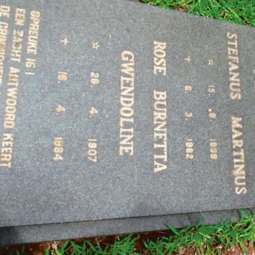 VENTER Stefanus Martinus 1899-1982 &amp; Rose Burnetta Gwendoline 1907-1984