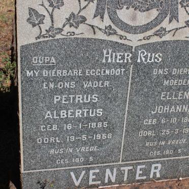 VENTER Petrus Albertus 1885-1958 &amp; Ellen Johanna CLOETE 1888-1962
