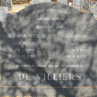 VILLIERS Abraham Absolom, de 1884-1970 &amp; Susanna Sophia MEYER 1904-1957