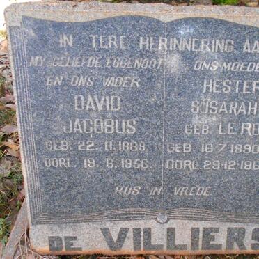 VILLIERS David Jacobus, de 1888-1956 &amp; Hester Susarah LE ROUX 1890-1961