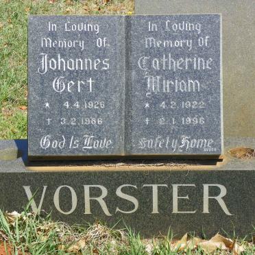 VORSTER Johannes Gert 1926-1986 &amp; Catherine Miriam 1922-1996