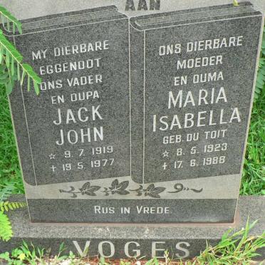 VOGES Jack John 1919-1977 &amp; Maria Isabella DU TOIT 1923-1988