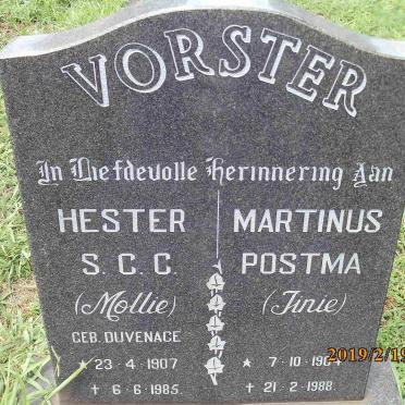 VORSTER Martinus Postma 1904-1988 &amp; Hester S.C.C. DUVENAGE 1907-1985