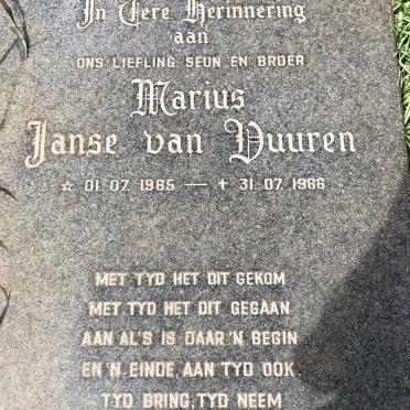 VUUREN Marius, Janse van 1965-1986