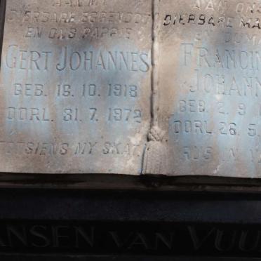 VUUREN Gert Johannes, Jansen van 1918-1972 &amp; Francina Johanna 1917-1998