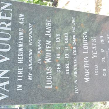 VUUREN Lucas Willem Janse, van 1915-1968 &amp; Martha Louisa YEATS 1919-2012