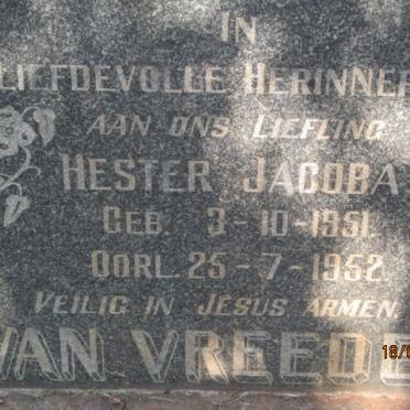 VREEDEN Hester Jacoba, van 1951-1952