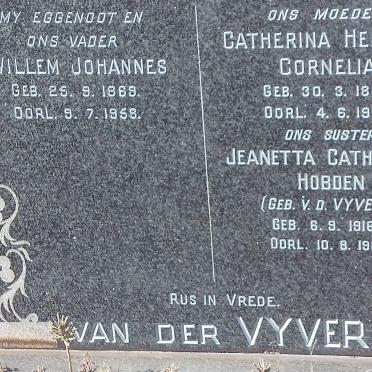 VYVER Willem Johannes, van der 1869-1958 &amp; Catherina Hermina Cornelia 1883-1969 :: HOBDEN Jeanetta Catharina nee V.D. VYVER 