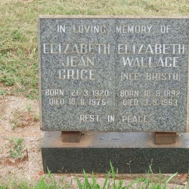 WALLACE Elizabeth nee BRISTO 1892-1963 :: GRICE Elizabeth Jean 1920-1975