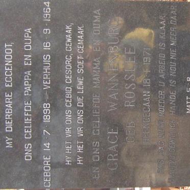 WANNENBURG Stephanus Jansen 1898-1964 &amp; Grace ROSSLEE -1971