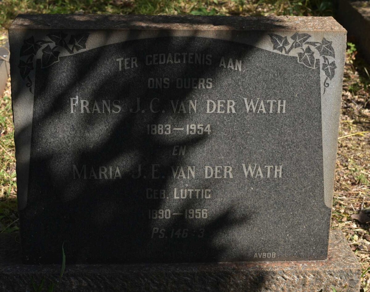 WATH Frans J.C., van der 1883-1954 &amp; Maria J.E. LUTTIG 1890-1956