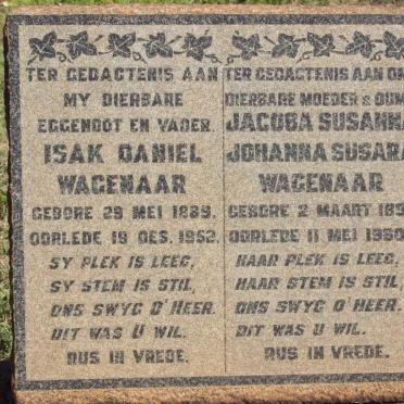 WAGENAAR Isak Daniel 1889-1952 &amp; Jacoba Susanna Johanna Susara 1890-1960