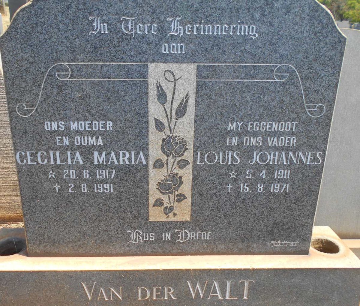 WALT Louis Johannes, van der 1911-1971 &amp; Cecilia Maria 1917-1991