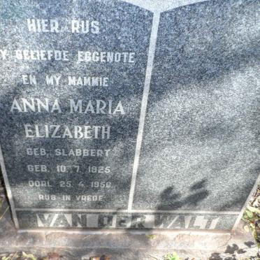 WALT Anna Maria Elizabeth, van der nee SLABBERT 1925-1956