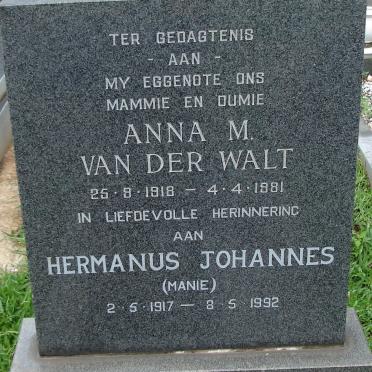 WALT Hermanus Johannes, van der 1917-1992 &amp; Anna M. 1918-1981