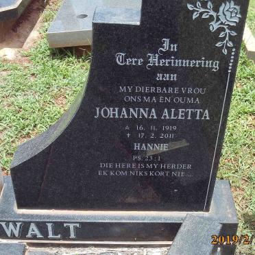 WALT Jan Abraham, van der 1913-1985 &amp; Johanna Aletta 1919-2011