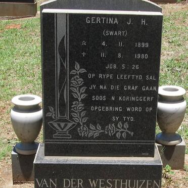 WESTHUIZEN Gertina J.H., van der nee SWART 1899-1980