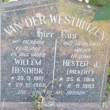 WESTHUIZEN Willem Hendrik, van der 1910-1968 &amp; Hester J. RIEKERT 1914-1993