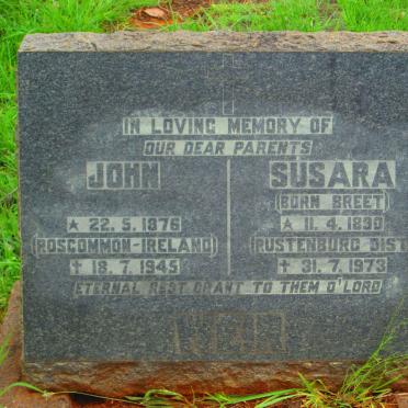 WEIR John 1876-1945 &amp; Susara BREET 1890-1973