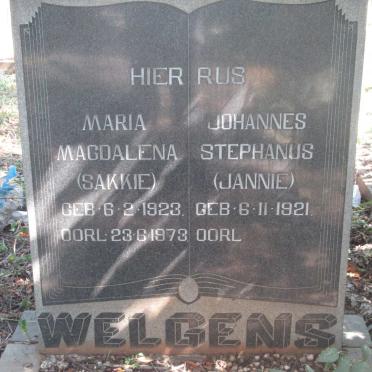 WELGENS Johannes Stephanus 1921- &amp; Maria Magdalena 1923-1973