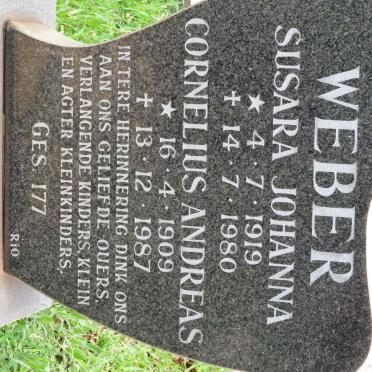 WEBER Cornelius Andreas 1909-1987 &amp; Susara Johanna 1919-1980