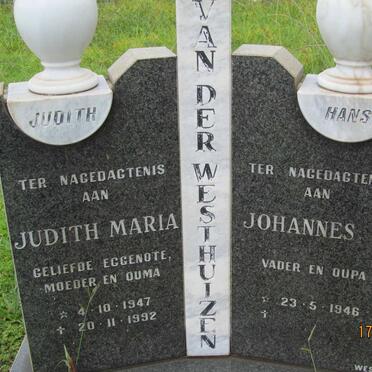 WESTHUIZEN Johannes C., van der 1946- &amp; Judith Maria 1947-1992