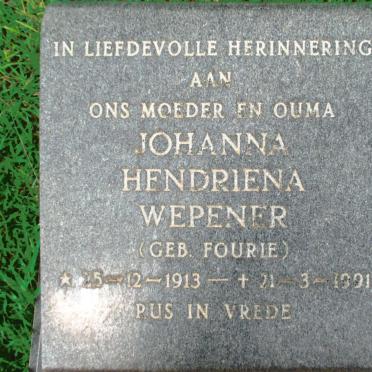 WEPENER Johanna Hendriena nee FOURIE 1913-1991