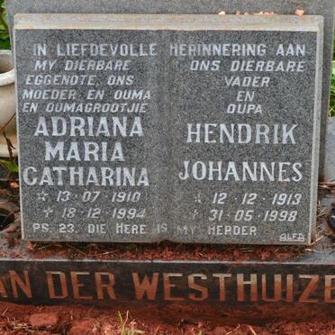 WESTHUIZEN Hendrik Johannes, van der 1913-1998 &amp; Adriana Maria Catharina 1910-1994