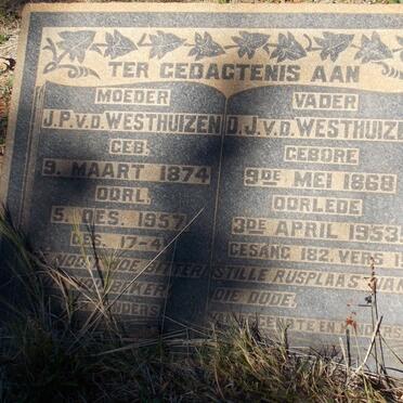 WESTHUIZEN D.J., v.d. 1868-1953 &amp; J.P. 1874-1957