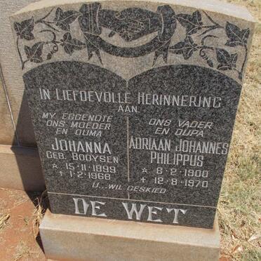 WET Adriaan Johannes Philippus, de 1900-1970 &amp; Johanna BOOYSEN 1899-1968