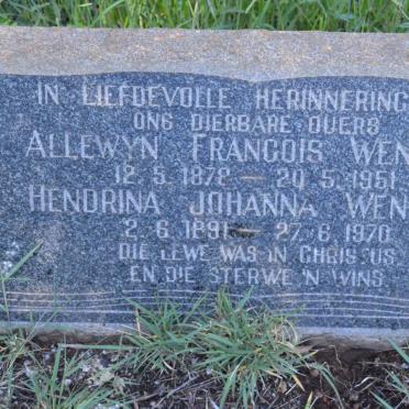 WENTZEL Allewyn Francois 1878-1951 &amp; Hendrina Johanna 1891-1970
