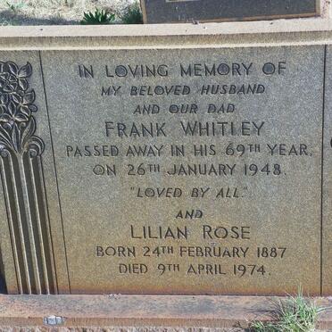 WHITLEY Frank -1948 &amp; Lilian Rose 1887-1974