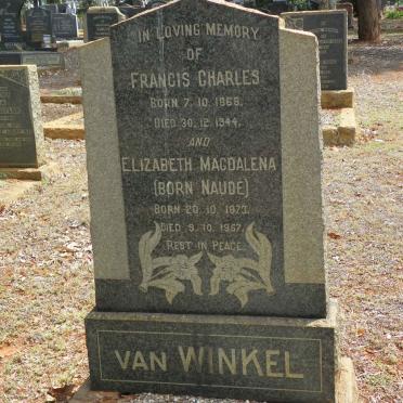 WINKEL Francis Charles, van 1868-1944 &amp; Elizabeth Magdalena NAUDE 1873-1957