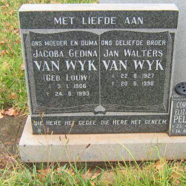 WYK Jacoba Gedina, van nee LOUW 1906-1993 :: WYK Jan Walters, van 1927-1996 :: PELSER Cornelia Elizabeth 1937-1999