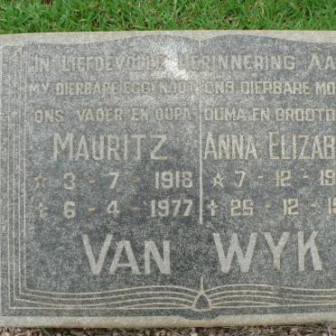 WYK Mauritz, van 1918-1977 &amp; Anna Elizabeth 1909-1994