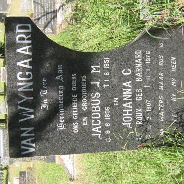 WYNGAARD Jacobus J.M., van 1896-1951 &amp; Johanna C. LE ROUX nee BARNARD 1907-1976