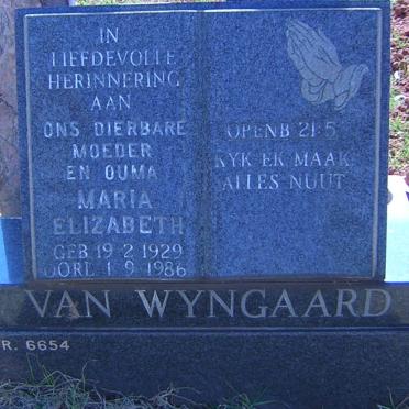 WYNGAARD Maria Elizabeth, van 1929-1986
