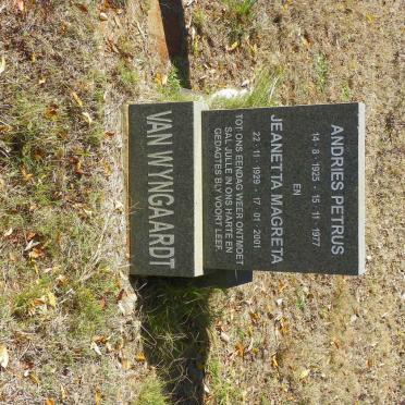 WYNGAARDT Andries Petrus, van 1925-1977 &amp; Jeanetta Magreta 1929-2001