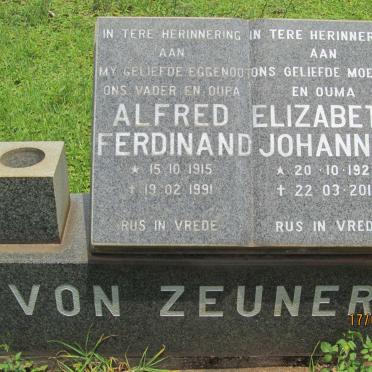 ZEUNER Alfred Ferdinand, von 1915-1991 &amp; Elizabeth Johanna 1923-2010