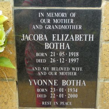 BOTHA Jacoba Elizabeth 1918-1997 :: BOTHA Yvonne 1934-2000