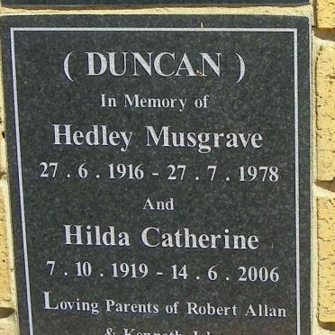 DUNCAN Hedley Musgrave 1916-1978 &amp; Hilda Catherine 1919-2006